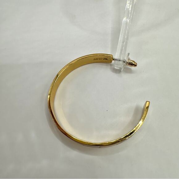 J Crew Gold White Striped Enamel Hoop Earrings Preppy Summer Casual - Picture 8 of 9
